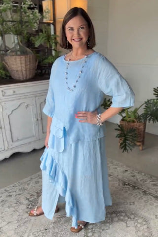 Adeline Linen Top Lt Blue Shirts & Tops Acqua & Limone