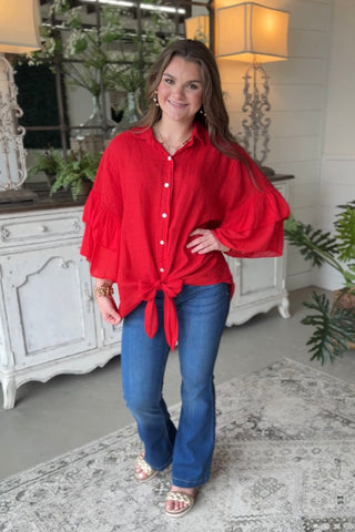 Spicy Lady Linen Top Red Shirts & Tops Acqua & Limone