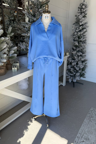 Abby Scuba Set Cornflower Blue limited stock Top & Pant Set Zenana