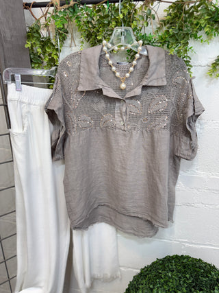 Lindsey Linen Top Grey Shirts & Tops New Afeis