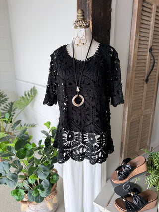 Elise Crocheted Top Black Shirts & Tops Pol Clothing