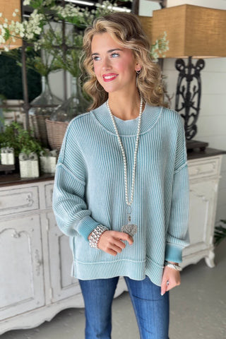 Chelsea Washed Teal sweater Zenana