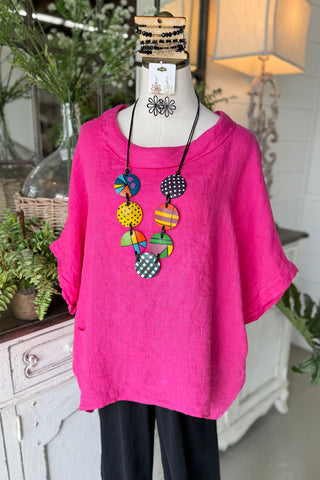 Hey Jude Linen Top Fuchsia Shirts & Tops YOLLY