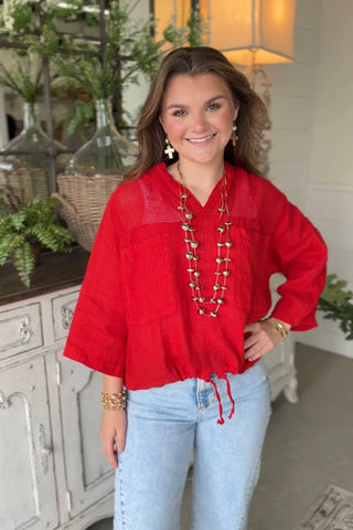 Show Off Linen Top Red Shirts & Tops Acqua & Limone