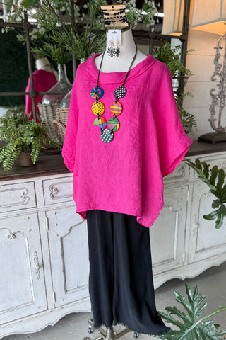 Hey Jude Linen Top Fuchsia Shirts & Tops YOLLY