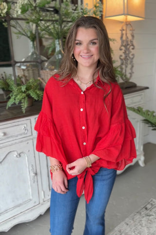Spicy Lady Linen Top Red Shirts & Tops Acqua & Limone