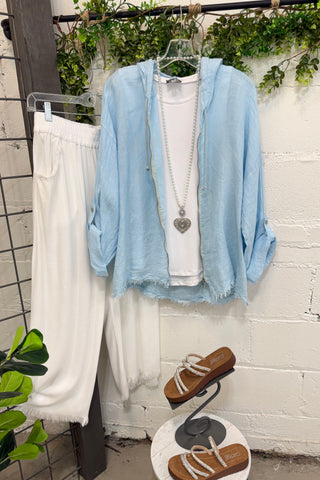 Matilda Linen Jacket Lt Blue Shirts & Tops YOLLY