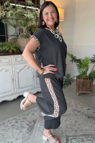 No Worries Pant Set Charcoal Top & Pant Set Lovely Melody