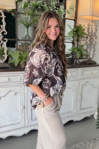 Coosa Top Brown by Umgee Shirts & Tops Umgee
