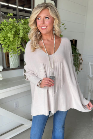 Pleating Heart Oatmeal sweater Mina Rosa/Miss Carla