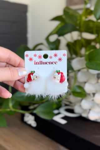 Fuzzy Santa Earrings Red Earrings SM Style