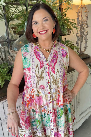 Camelot Dress Cream/Multi by Pol Clothing Dresses Pol Clothing