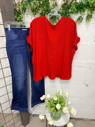Emmie Linen Top Red Shirts & Tops Giada Fashion