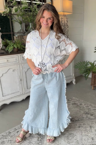 Seaside Flower Top White Sweater Original USA