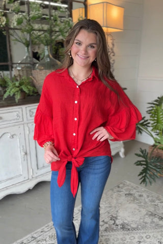 Spicy Lady Linen Top Red Shirts & Tops Acqua & Limone