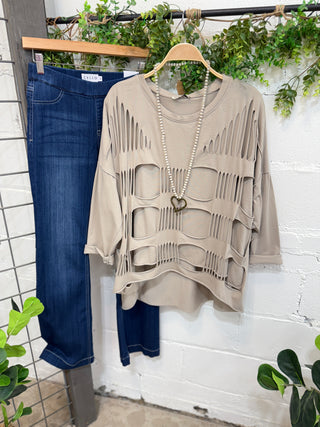 In Shreds Beige Shirts & Tops EZ