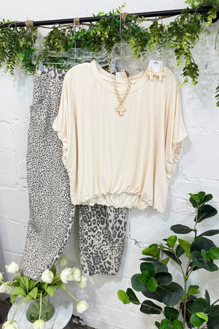 Meow Mix Pants Taupe Leopard