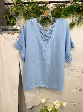 Caitlyn Linen Top Lt Blue Shirts & Tops S & F/ Italy