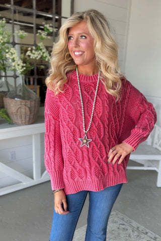 Ruby Cable Knit Raspberry by Easel sweater Easel