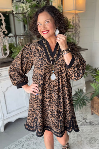Frisky Feline Dress Taupe by Umgee