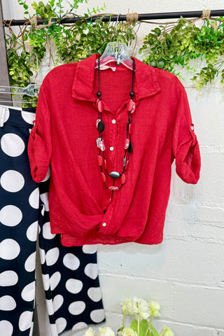 In A Twist Linen Top Red Shirts & Tops Acqua & Limone