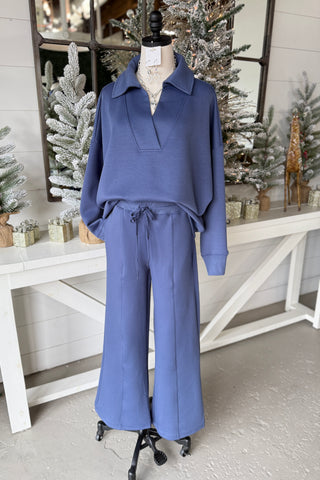 Abby Scuba Set Blue Indigo Top & Pant Set Zenana
