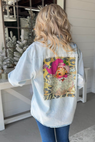 Holiday Denim Shacket Santa Shirts & Tops Raisin' Arrows
