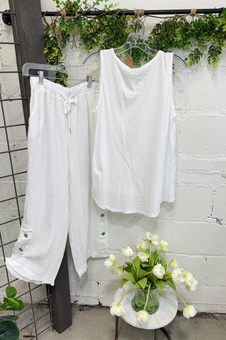 Mercedes Linen Tank White Tank Top Giada Fashion