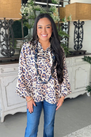 Uproar Taupe Leopard by Umgee Shirts & Tops Umgee