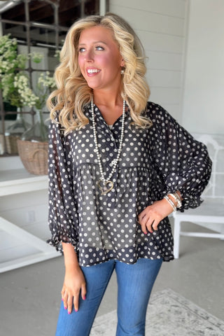 Polka Dance Top Black Shirts & Tops Miss Carla