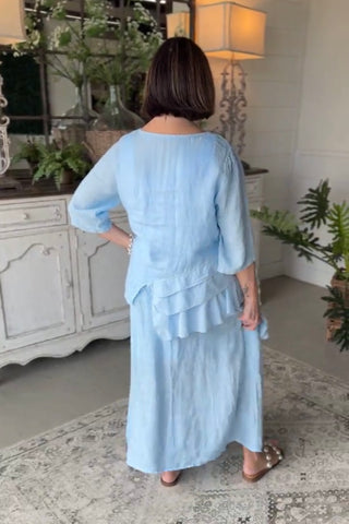Adeline Linen Top Lt Blue Shirts & Tops Acqua & Limone