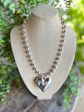 Puffed Heart Necklace Silver by Pink Panache Necklaces Pink Panache