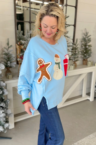 Christmas Roll Call Light Blue Sweatshirt Fantastic Fawn