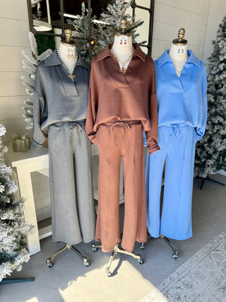 Abby Scuba Set Cornflower Blue limited stock Top & Pant Set Zenana