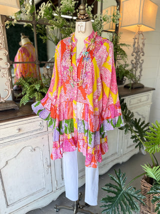 Eye Candy Tunic Pink Multi by POL Clothing Shirts & Tops Pol Clothing
