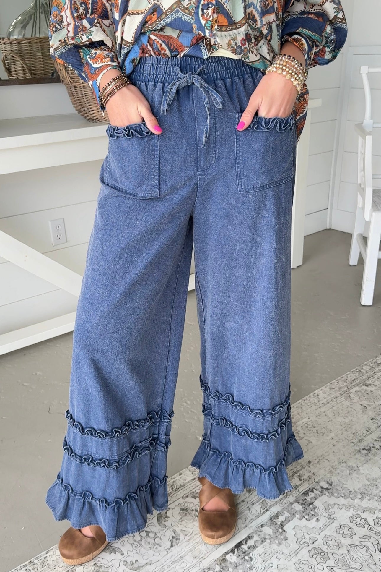 Frilled Ruffle Pants Denim – carol's boutique