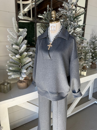 Abby Scuba Set Charcoal Top & Pant Set Zenana