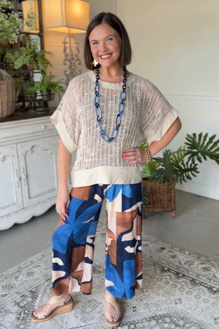 Sue Ellen Pants Blue Mix Pants Giada Fashion