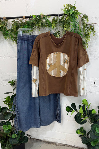 Peace Out Top Mocha by Easel Shirts & Tops Easel