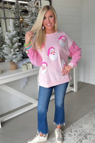 Blingy Fuzzy Santa Pink Sweatshirt Bibi