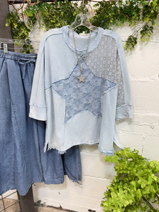 Lucky Stars Top Sky Blue by Easel Shirts & Tops Easel