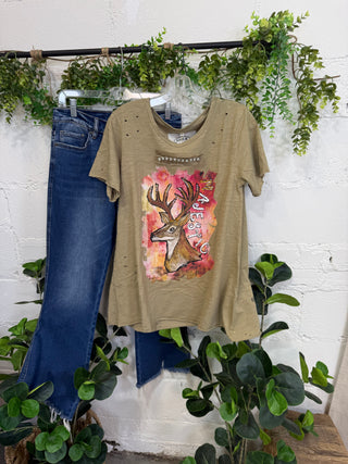 Majestic Deer Tee Olive Shirts & Tops A Rare Bird