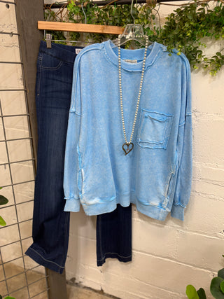 Not Too Shabby Washed Sky Blue Shirts & Tops Zenana