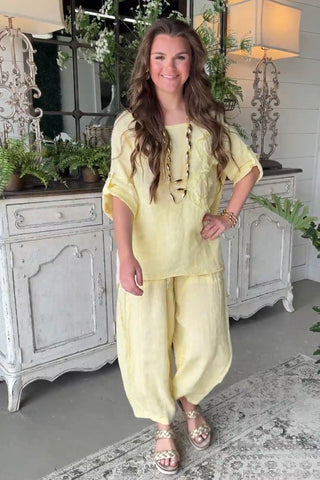 Hey Girl Linen Top Yellow Shirts & Tops Miss Coco
