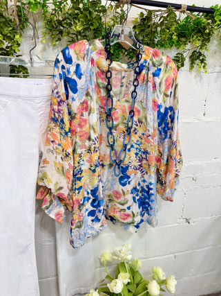 Flirty Florals Top Blue Mix Shirts & Tops Umgee