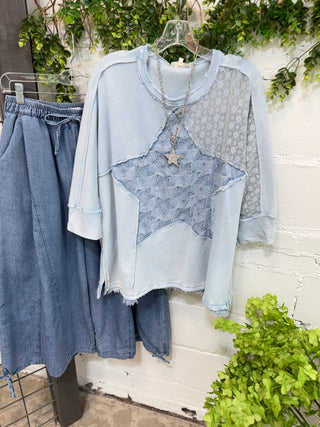 Lucky Stars Top Sky Blue by Easel