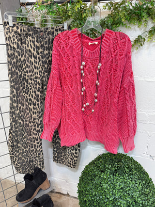 Ruby Cable Knit Raspberry by Easel sweater Easel