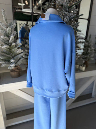 Abby Scuba Set Cornflower Blue limited stock Top & Pant Set Zenana