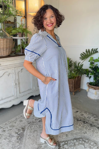 Kessler Dress Blue Stripe by Umgee Dresses Umgee