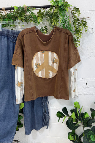 Peace Out Top Mocha by Easel Shirts & Tops Easel